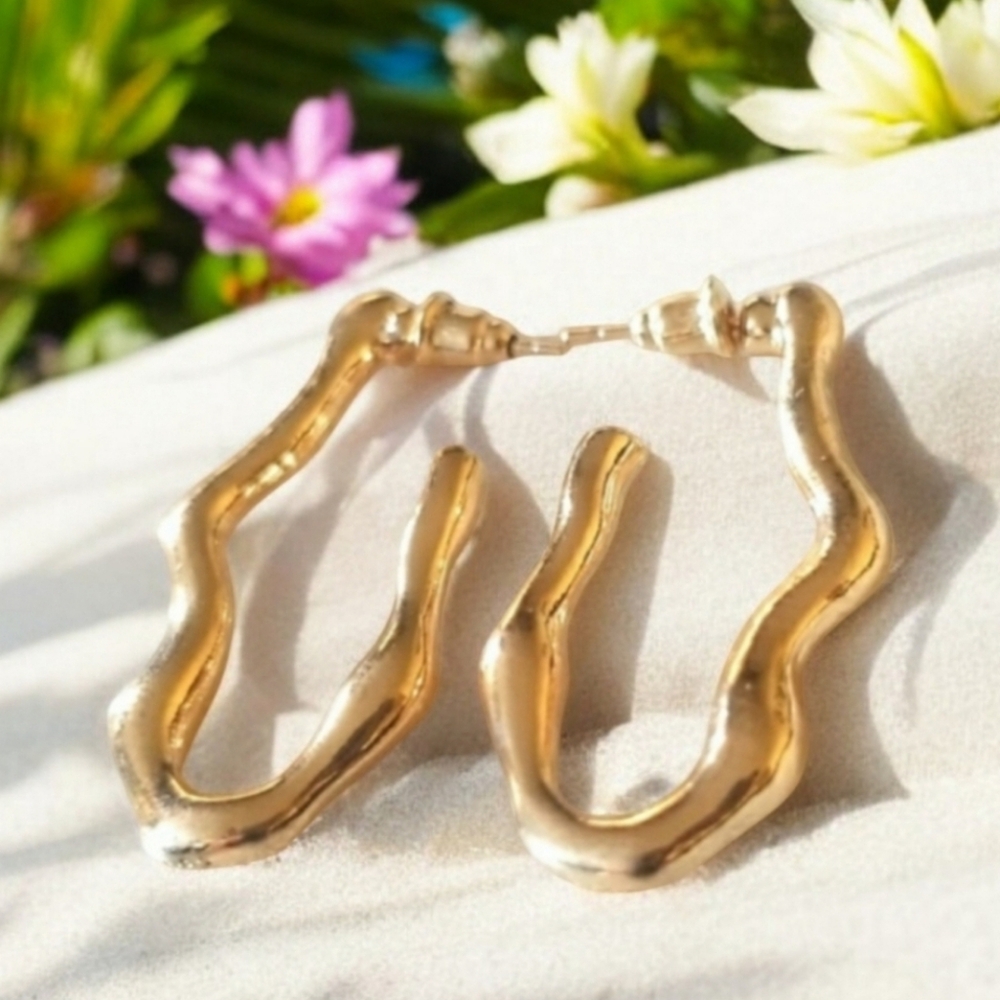 3 for $15 Gold Wave Hoop Earrings